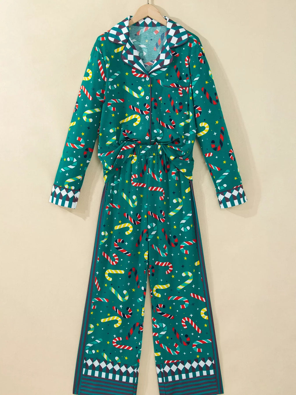 Abstract Candy Cane Print Long Sleeve Two Piece Lounge Set