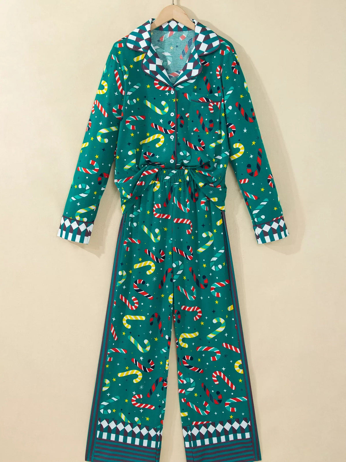 Abstract Candy Cane Print Long Sleeve Two Piece Lounge Set