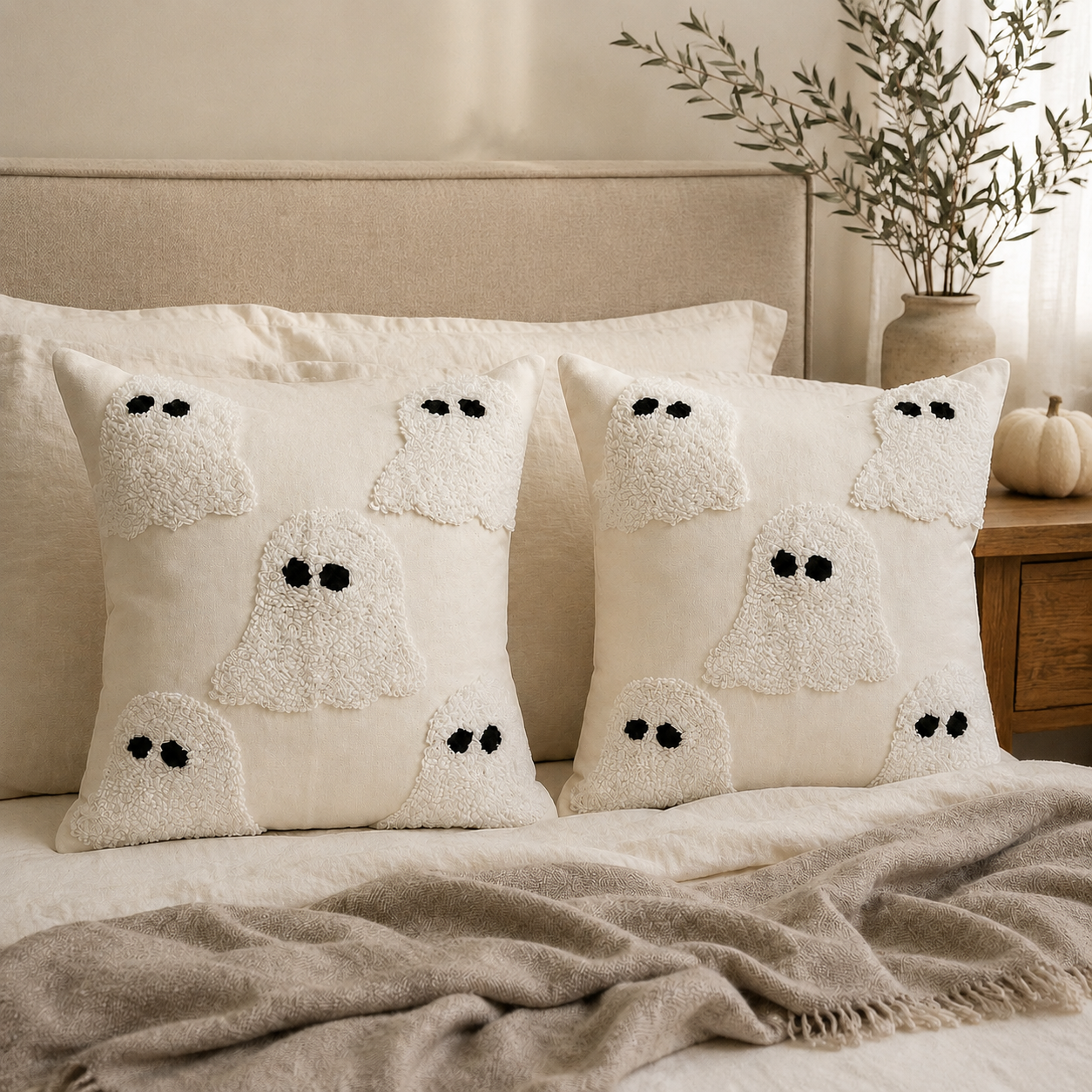 Ivory Tufted Ghost Pillow Cover