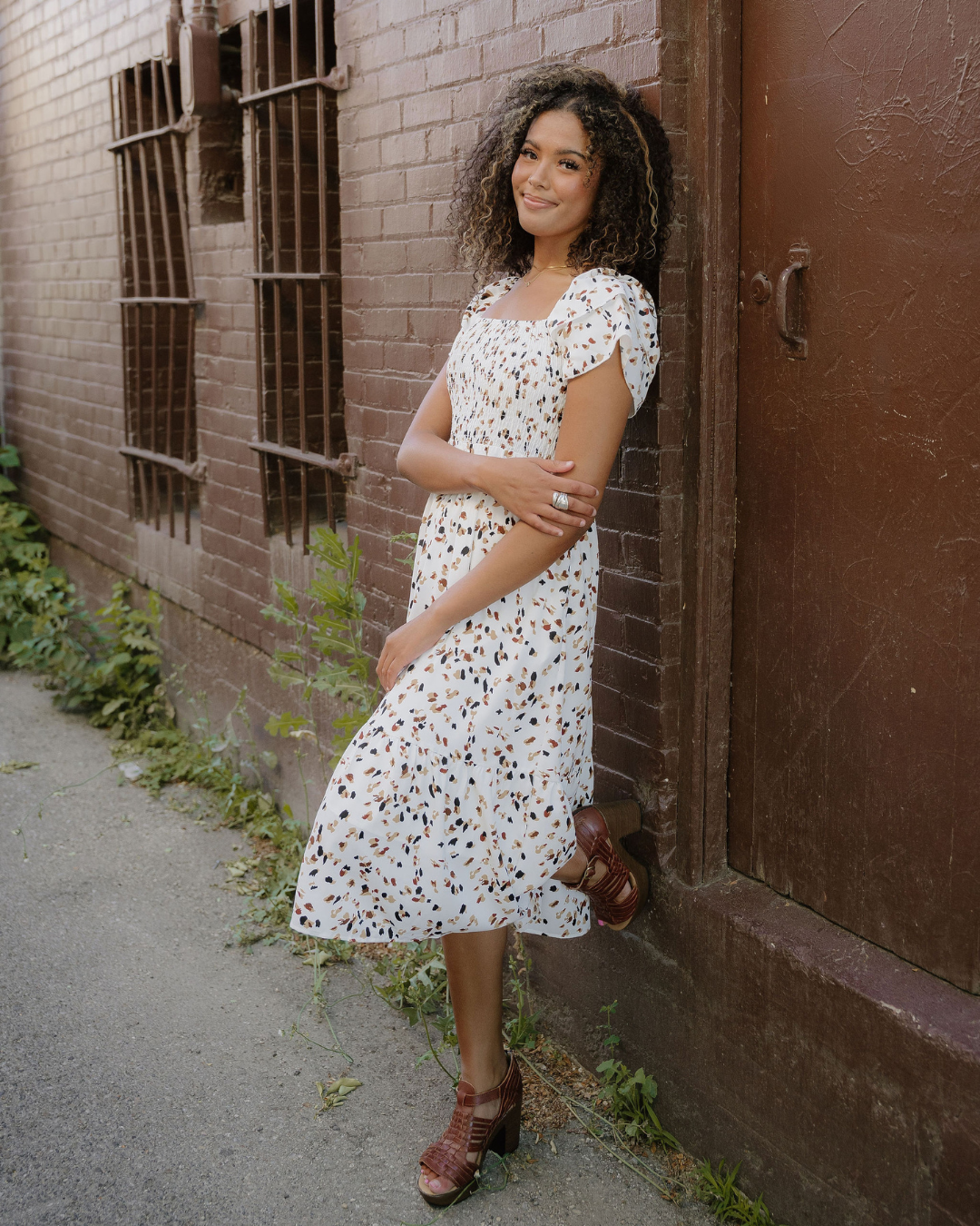 Estelle Smocked Square Neck Ruffle Short Sleeve Dress