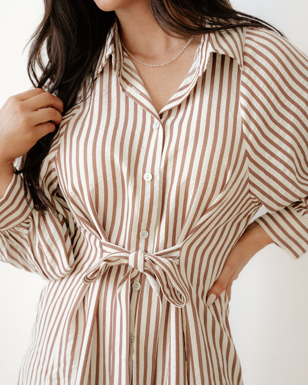 Selena Knot Waist Puff Sleeve Button Down Mini Shirt Dress