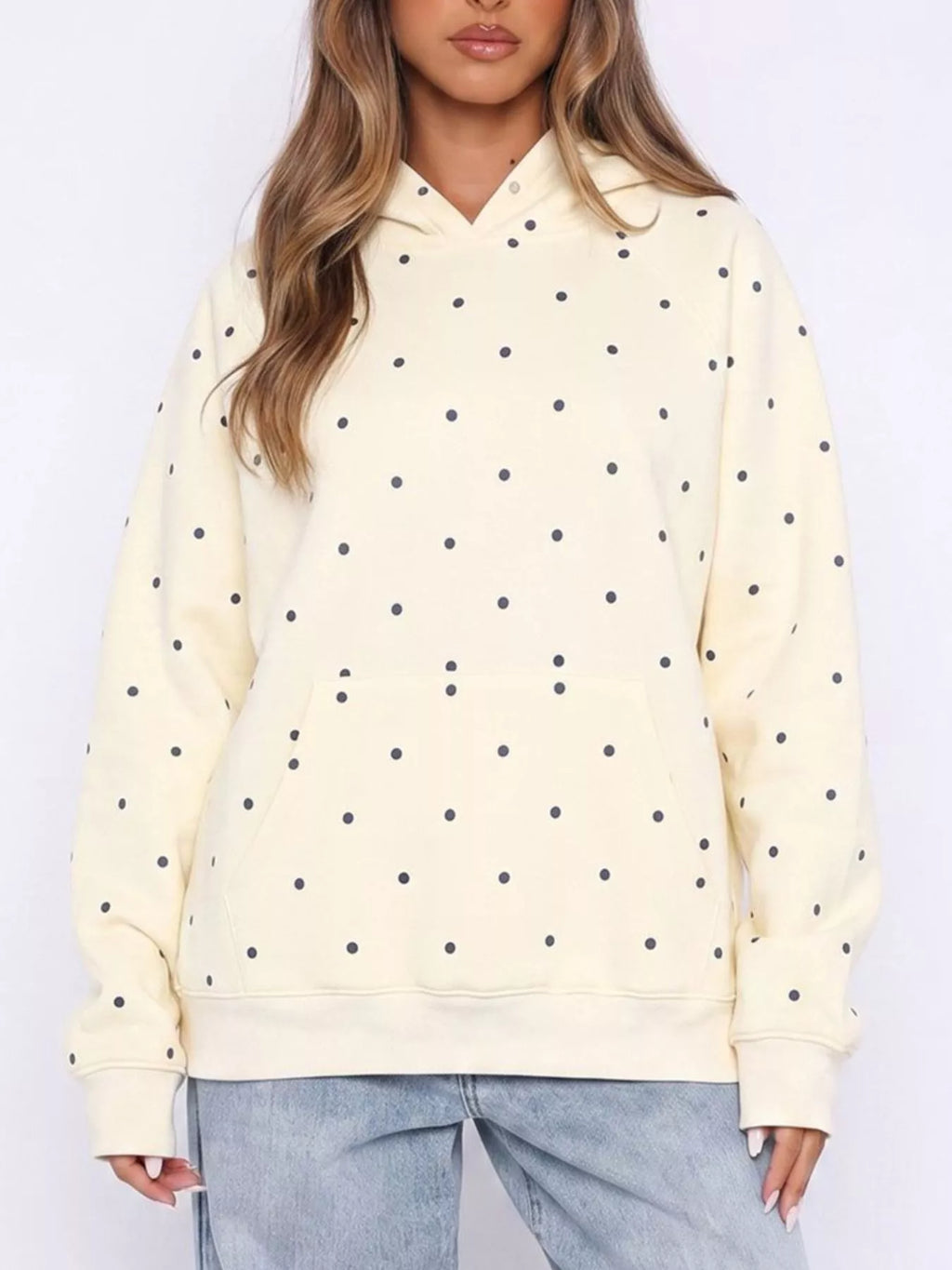 Polka Dot Kangaroo Pocket Hoodie