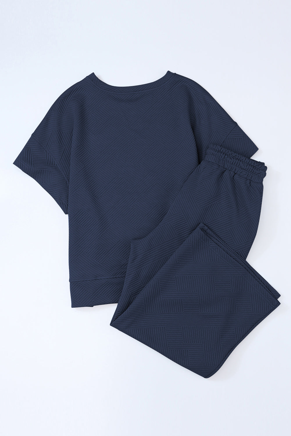 Solid Textured T-Shirt and Drawstring Pants Set