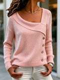 Full Size Asymmetrical Decor Button Sweater Plus Size