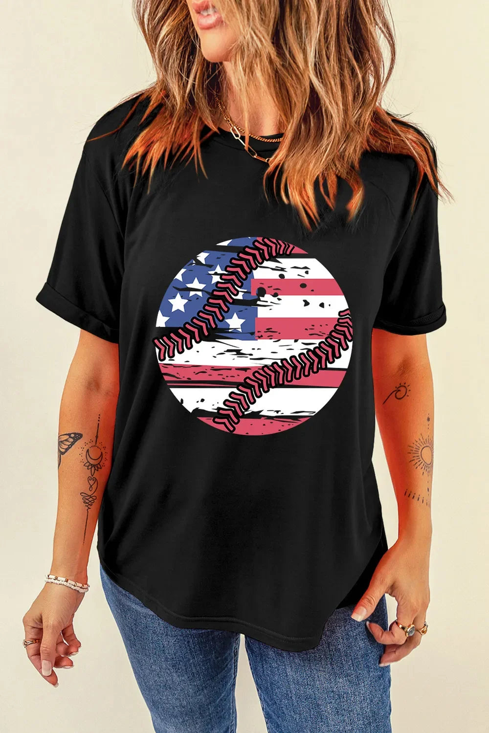 US Flag Graphic Round Neck T-Shirt
