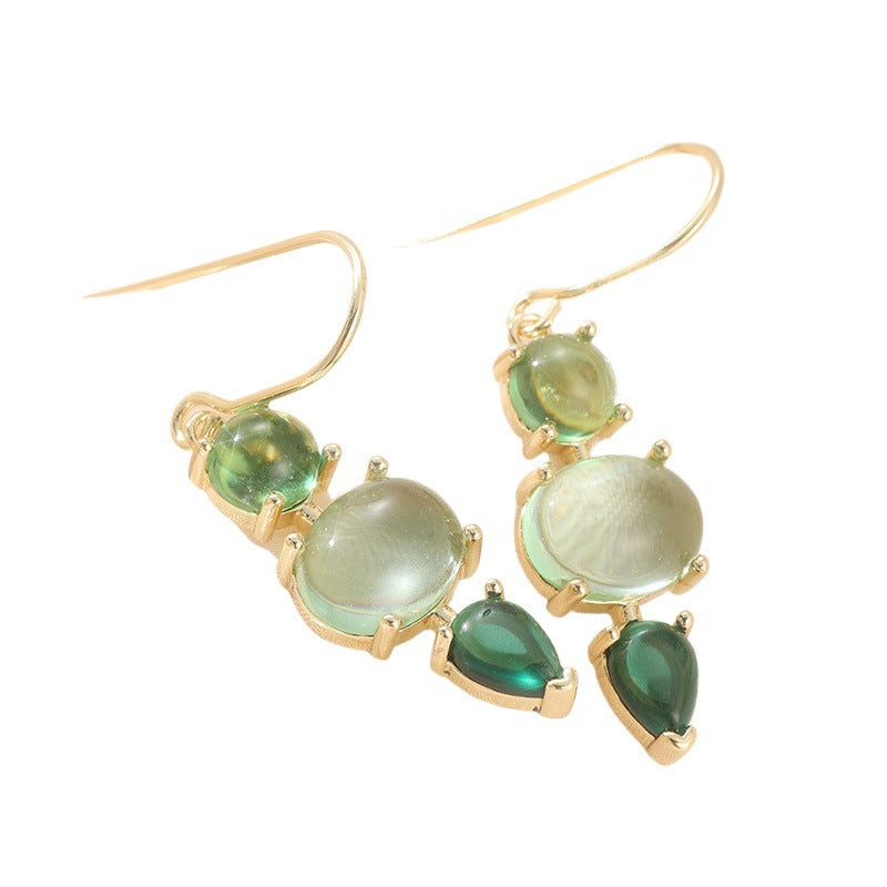 Elegant Green Stone Drop Earrings Gold Tone Brass Women Daily Vacation Fashion Jewelry Gift Versatile