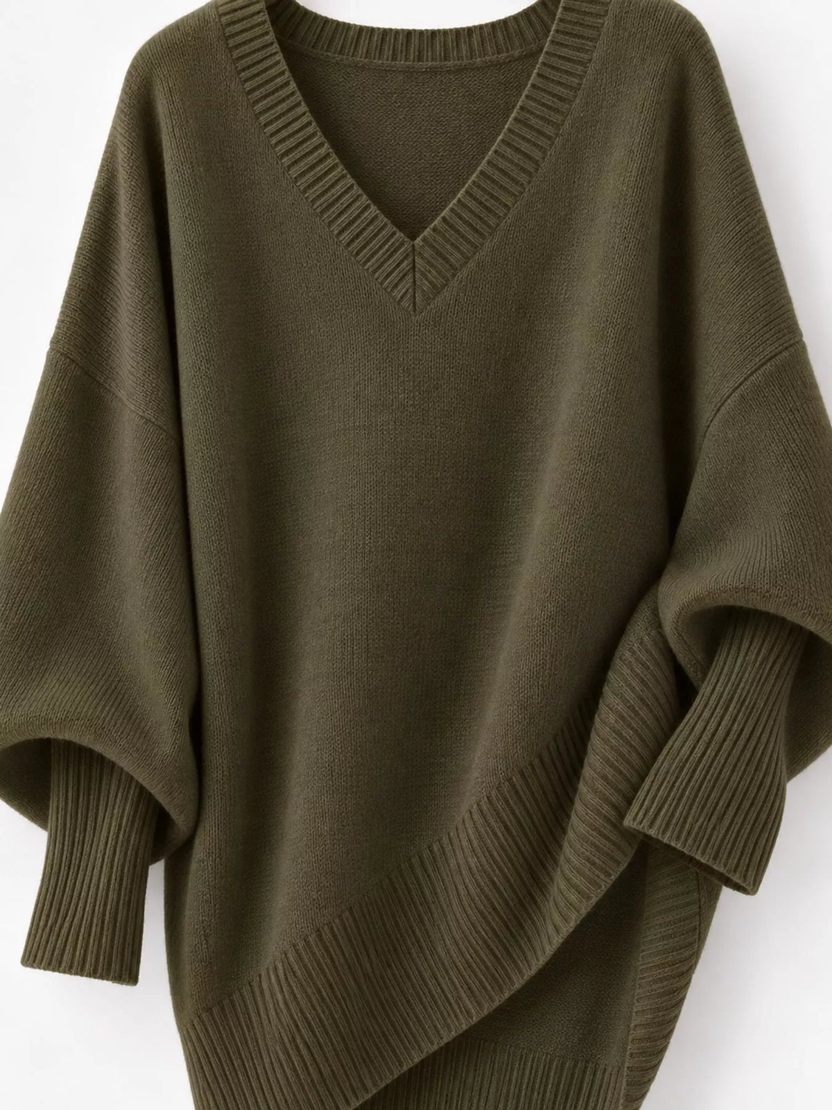 Full Size V-Neck Oversized Batwing Sleeve Sweater Plus Size