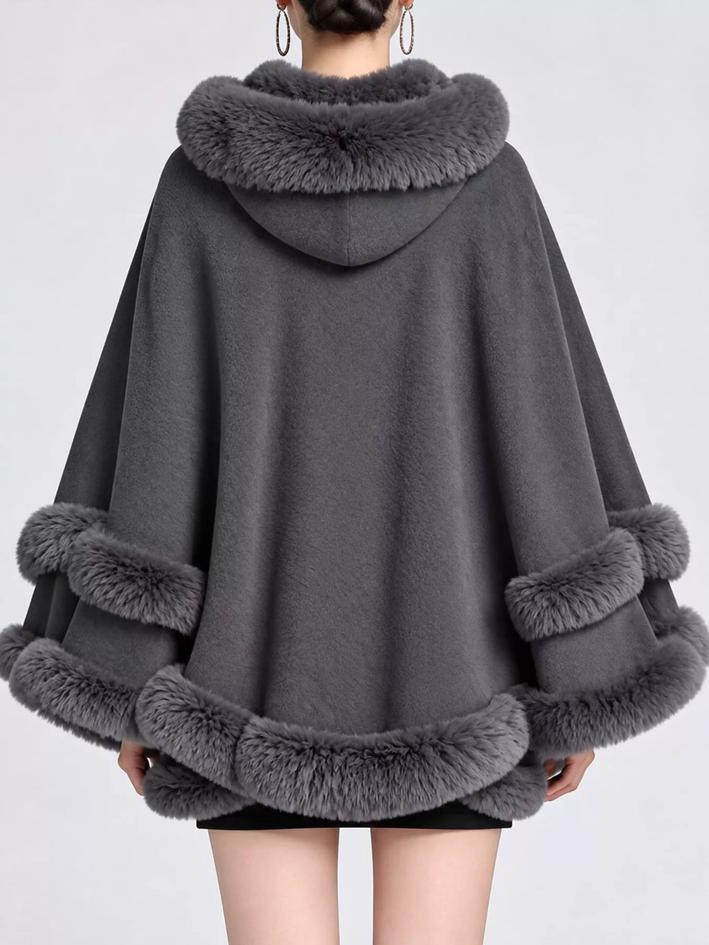 Faux Fur Trimmed Hooded Cape