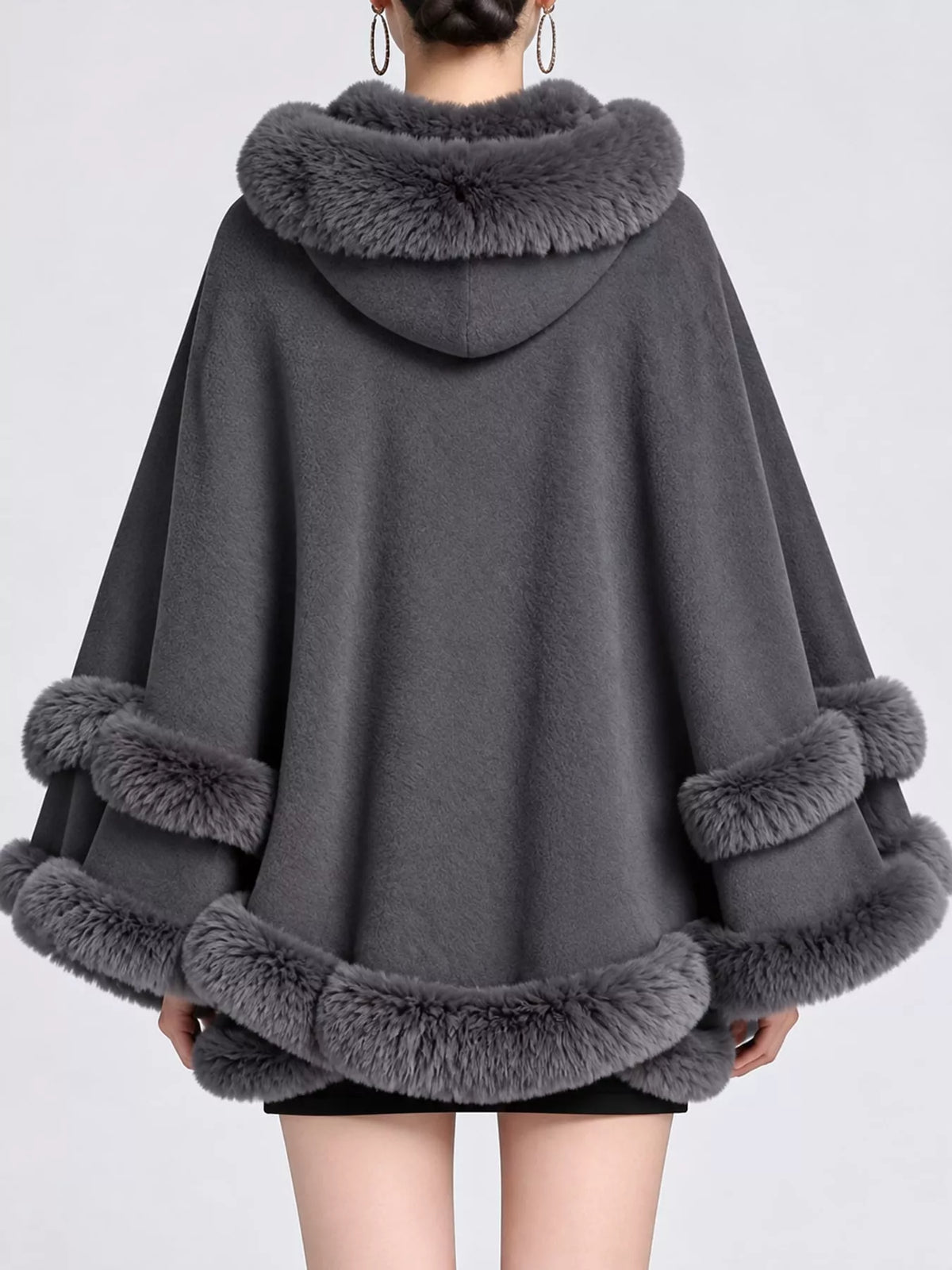 Faux Fur Trimmed Hooded Cape