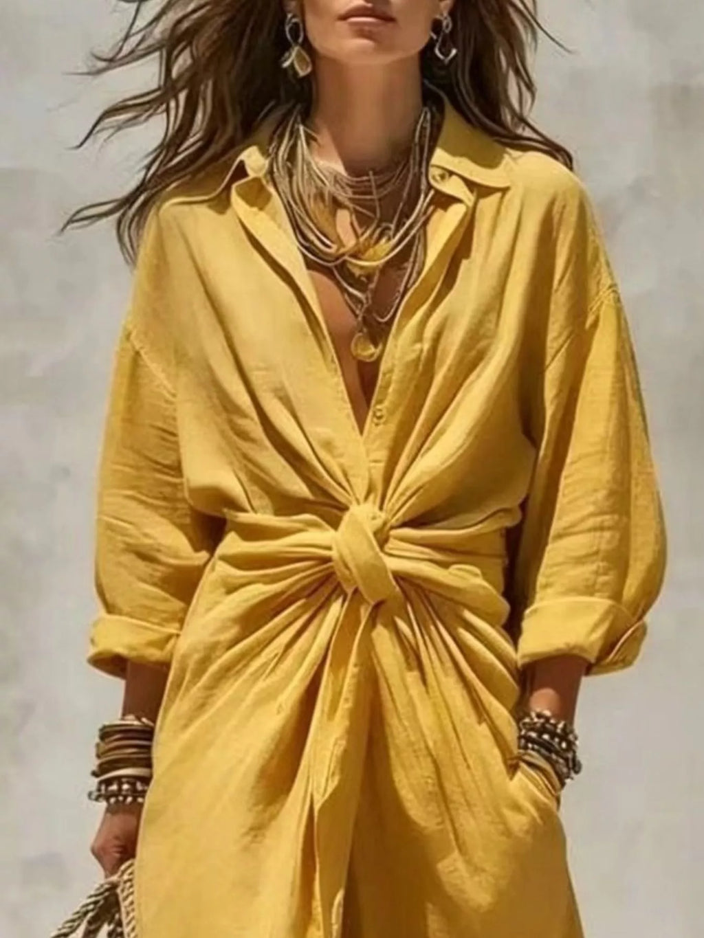 Front-Tie Maxi Shirt Dress