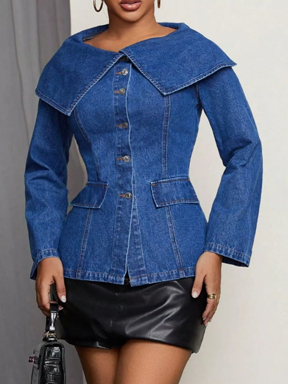 Wide Collar Slim Fit Denim Jacket