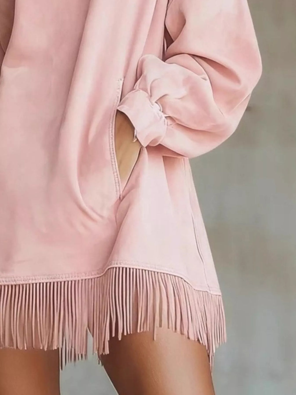 Suede Mock Neck Fringed Mini Dress