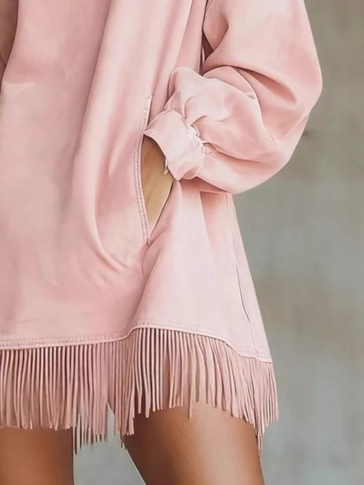 Suede Mock Neck Fringed Mini Dress