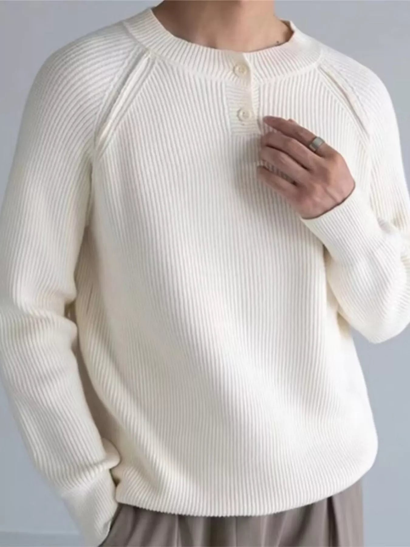 Men's Plus Size Ribbed Raglan Sleeve Knit Top