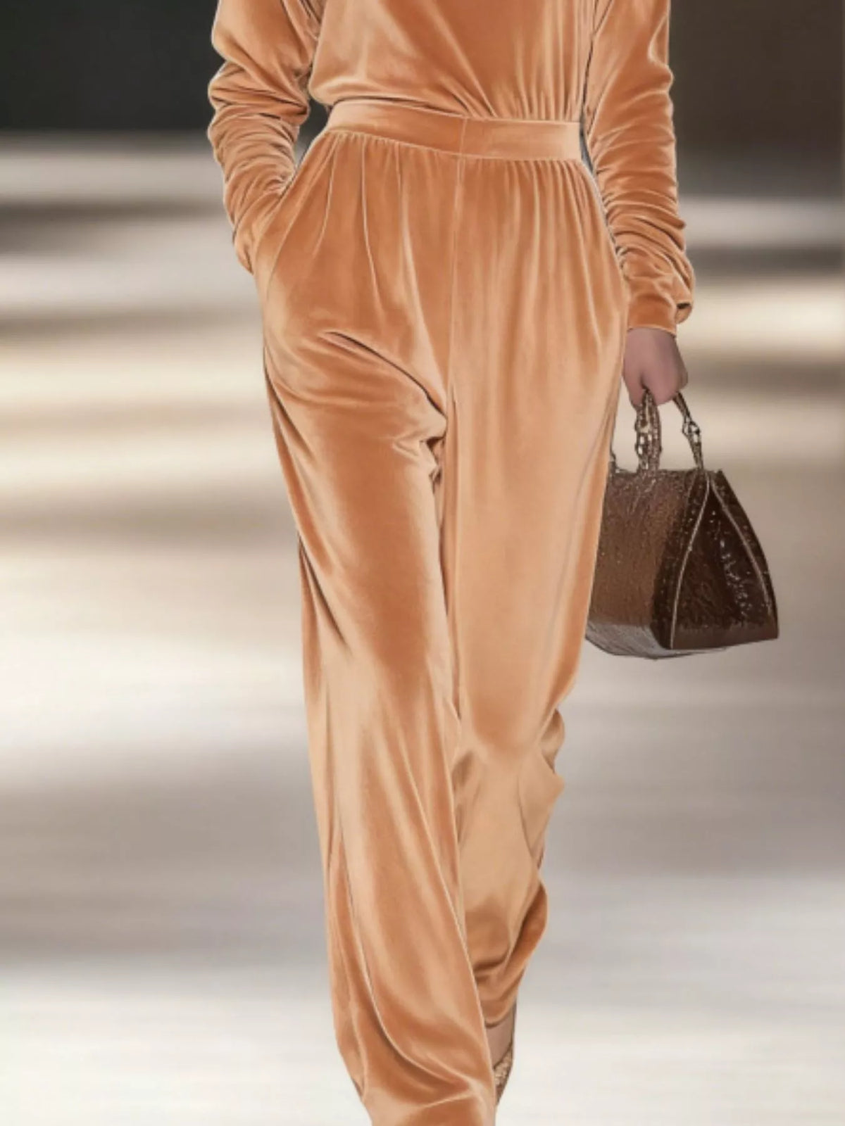 Full Size Velvet Turtleneck Long Sleeve Top and Wide-Leg Pants Set Plus Size