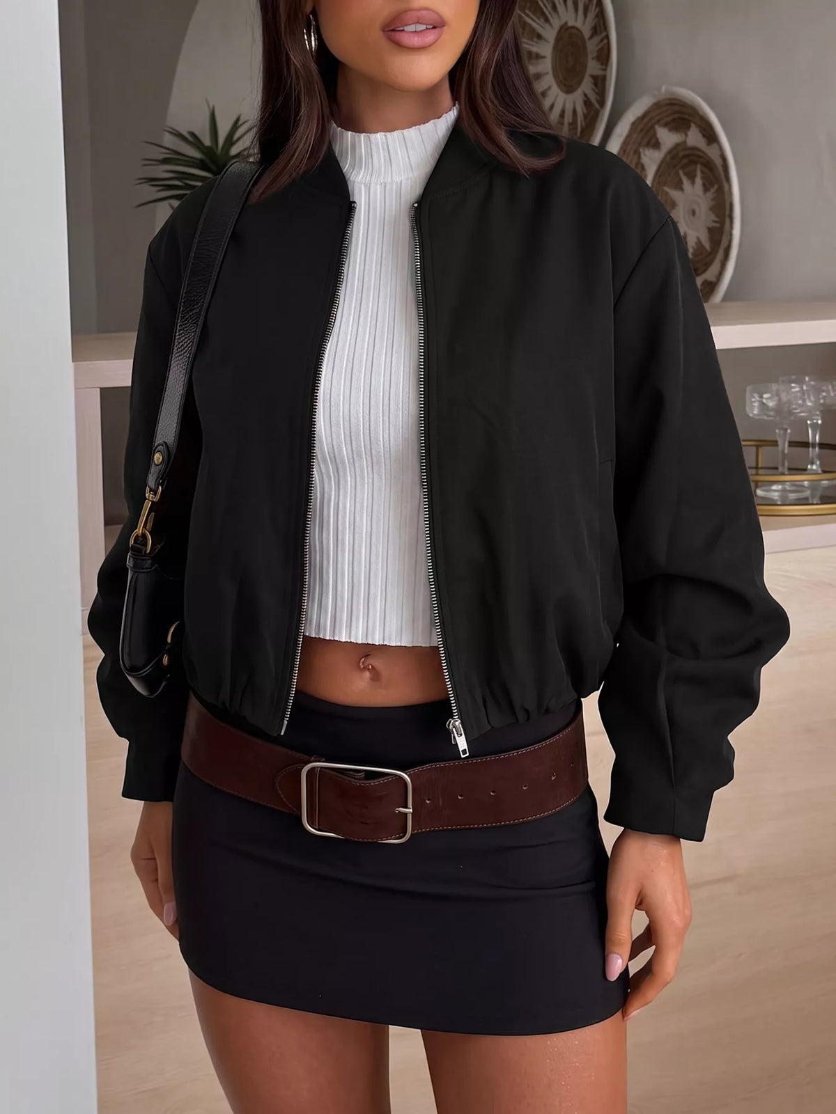 Zip-Up Dropped Shoulder Jacket