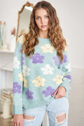 Floral Two-Tone Oversized Sweater – Plus Size