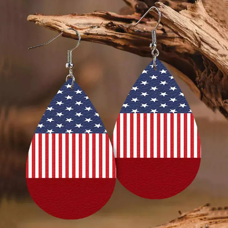 Stars and Stripes Faux Leather Teardrop Earrings