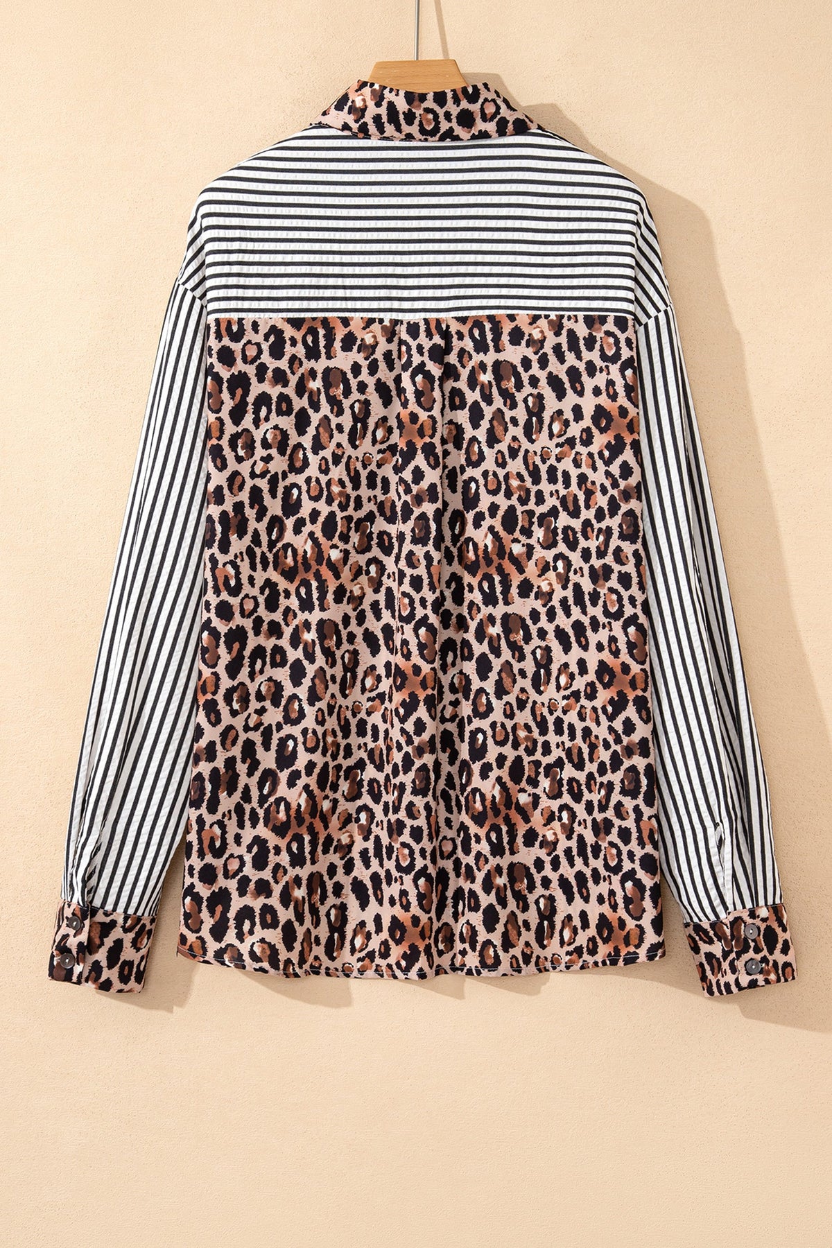 Stripe Leopard Patchwork Long Sleeve Buttoned Shirt