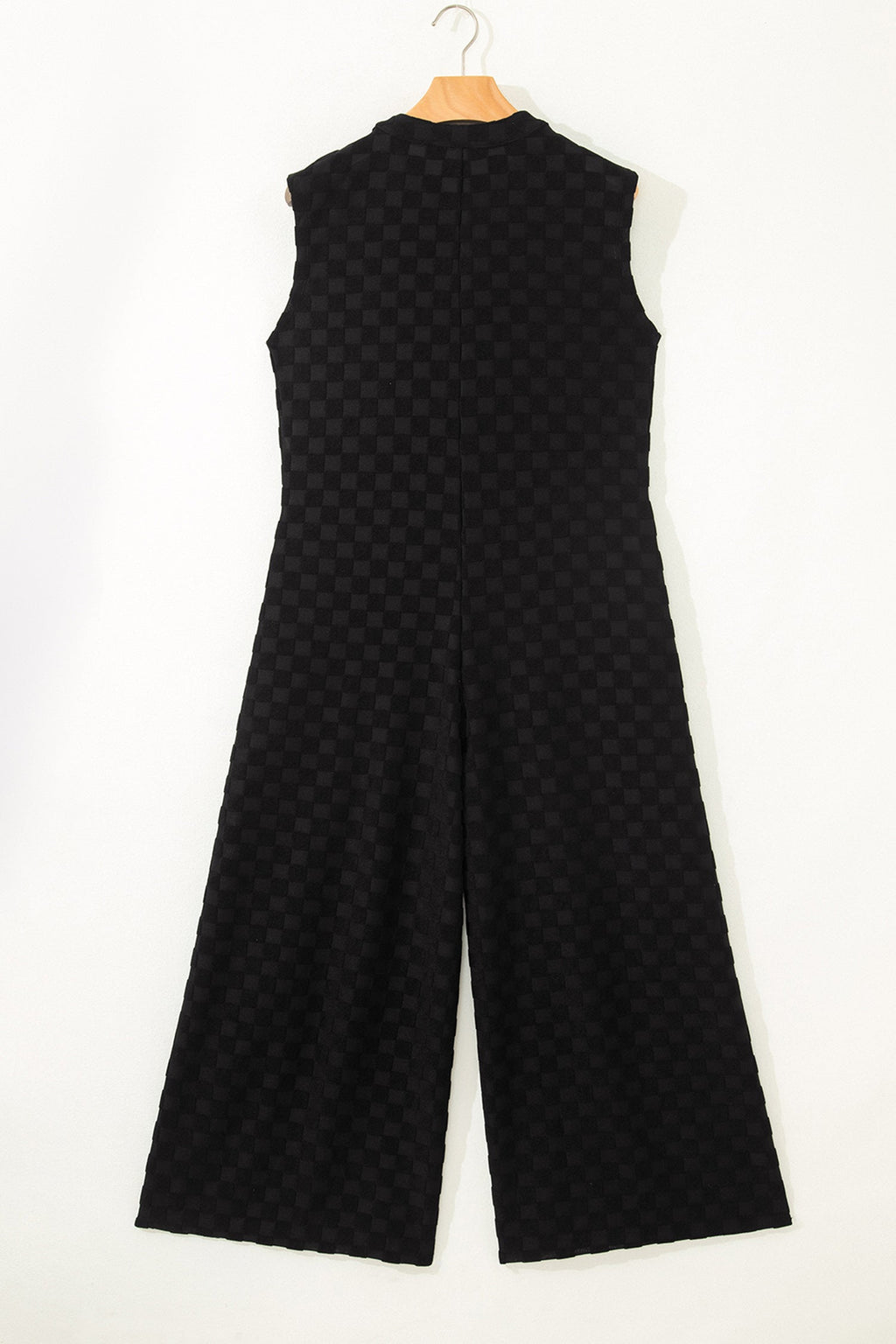 Black Half Buttons Sleeveless Wide Leg Textured Jumpsuit