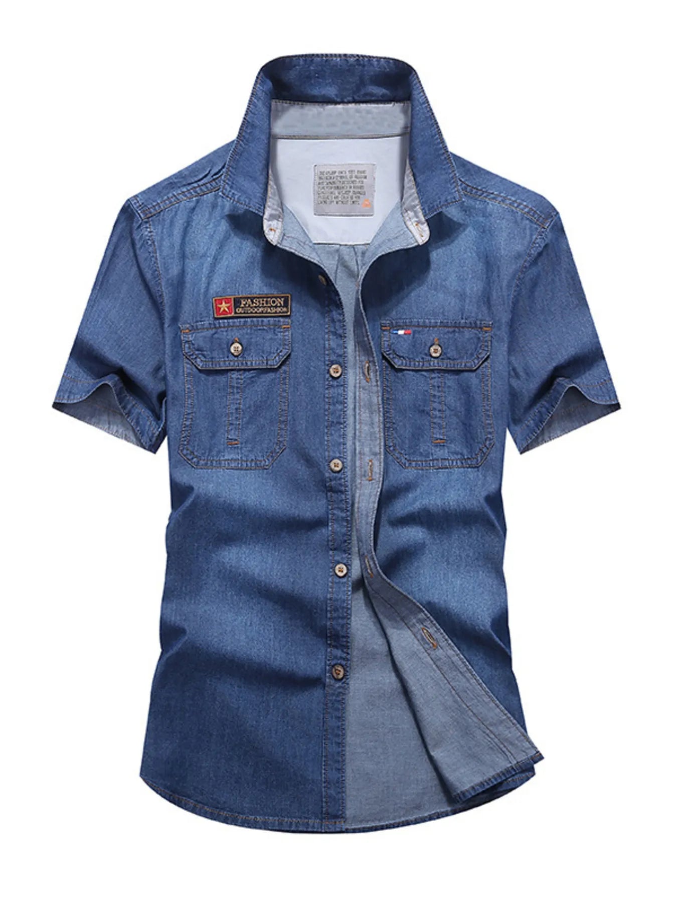 Men's Full Size Casual Short Sleeve Denim Shirt with Pockets Plus Size
