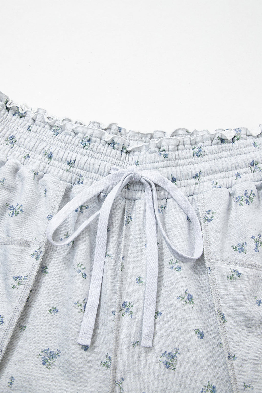 Gray Floral Print Elastic Waist Regular Fit Pants