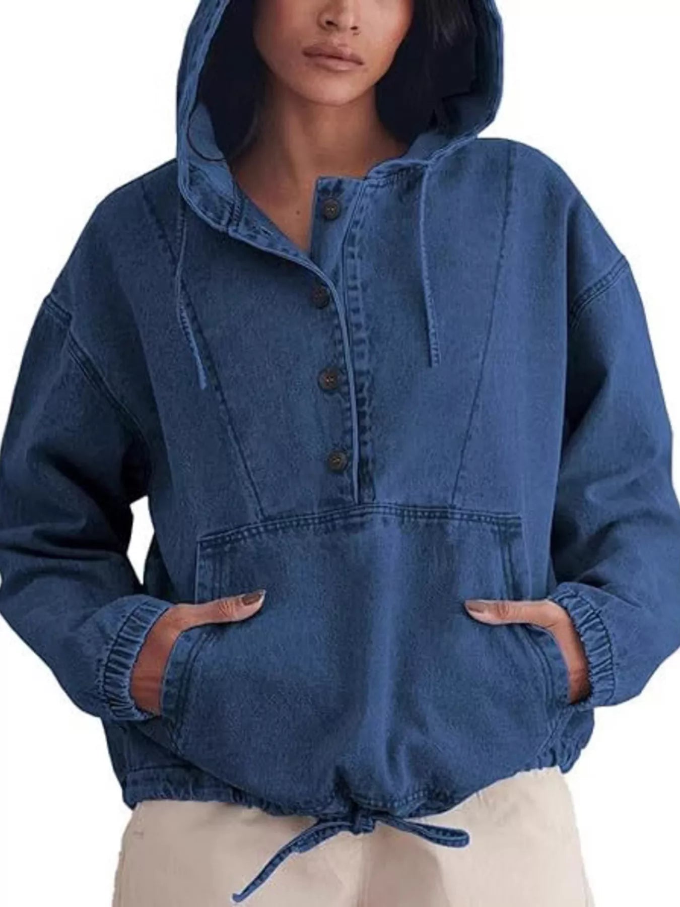 Casual Hooded Kangaroo Pocket Denim Jacket
