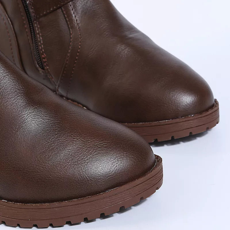 Round Toe Block Heels Boots