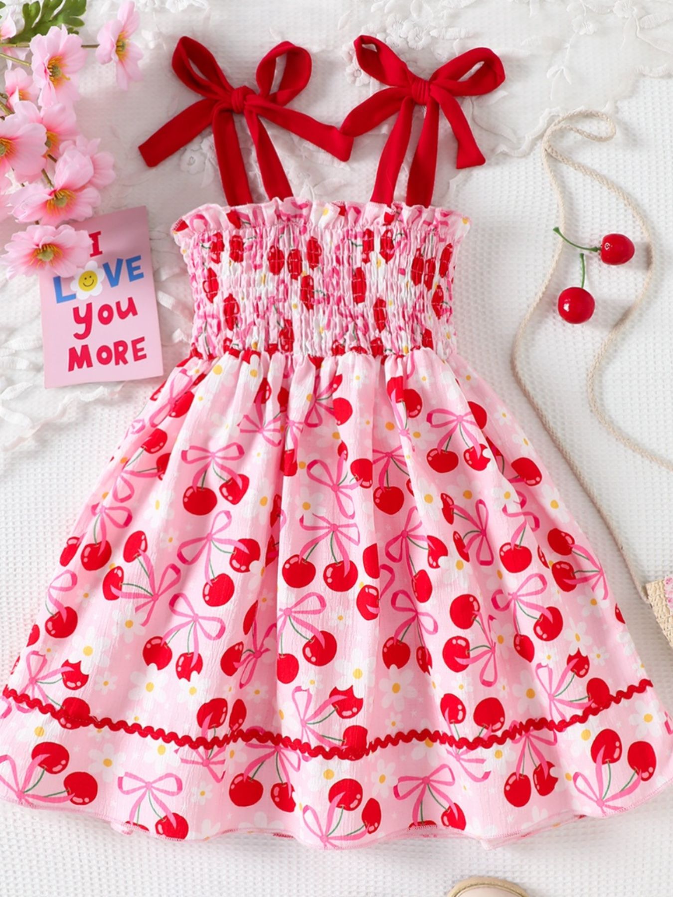 Children's Cherry Print Smocked Dress