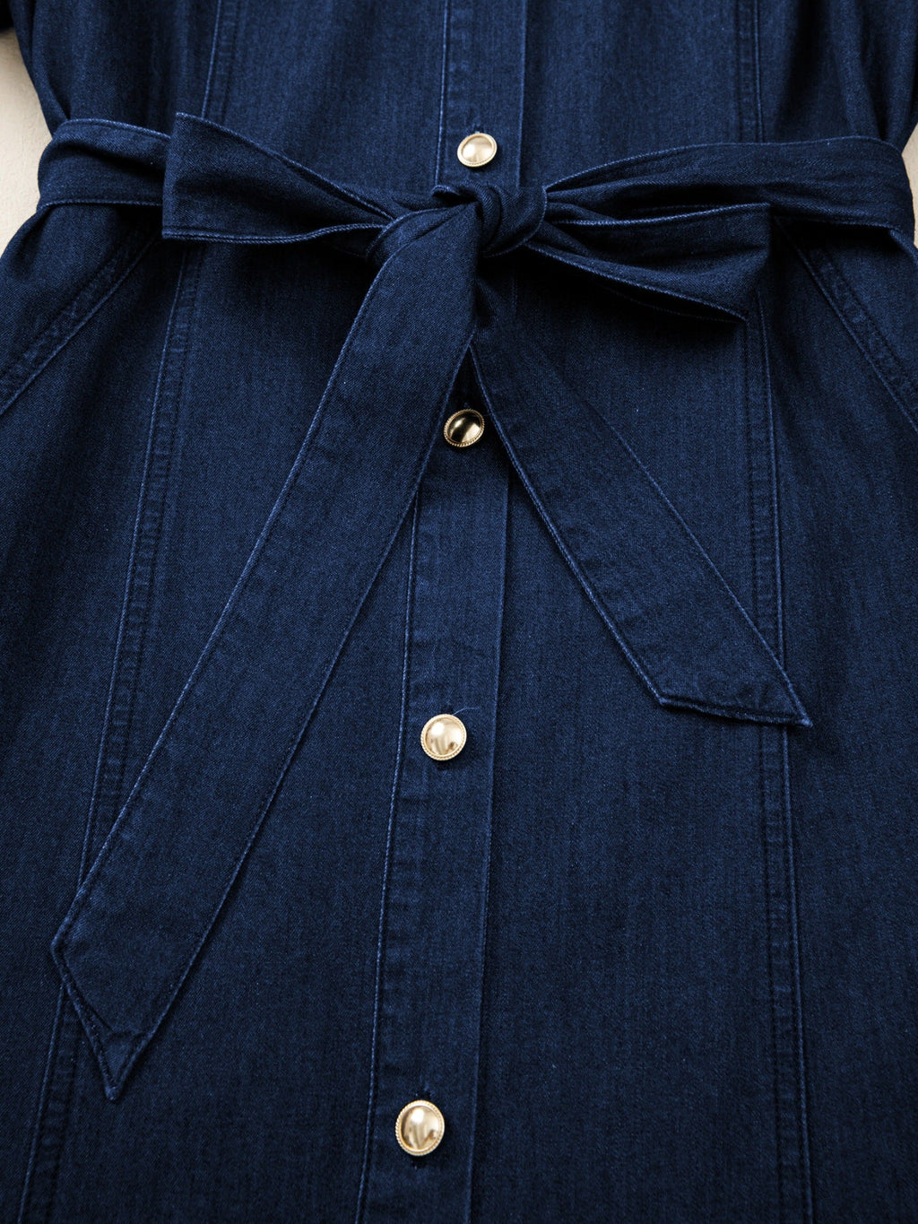 Belted Button-Down Midi Denim Dress
