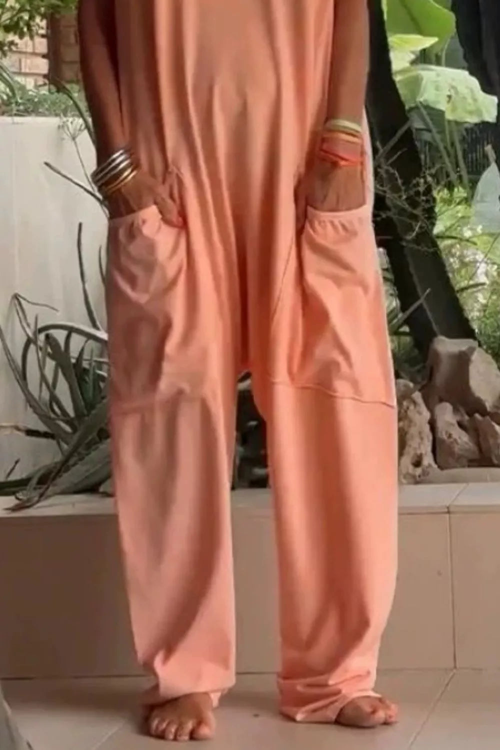 Full Size Casual V-Neck Short Sleeve Jumpsuit with Pockets Plus Size