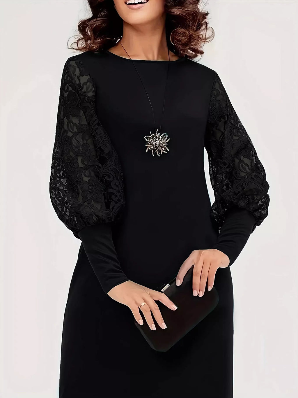 Lace Lantern Sleeve Dress