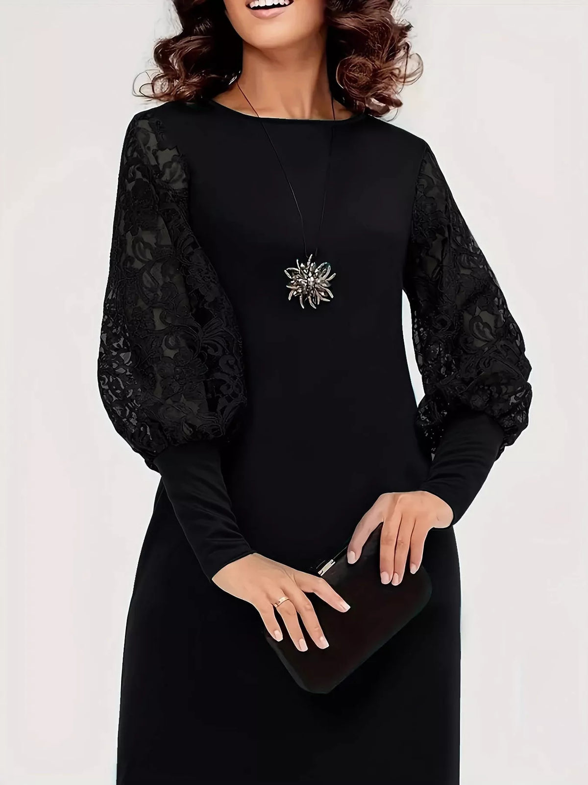 Lace Lantern Sleeve Dress
