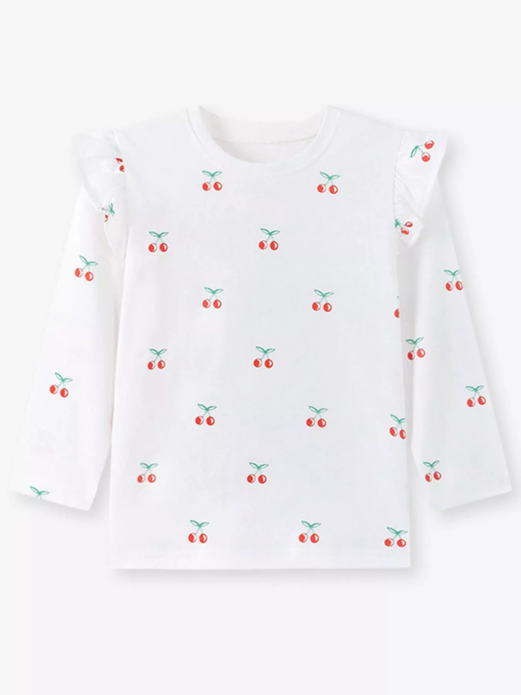 Children's Cherry & Flower Print Ruffled Long Sleeve T-Shirt
