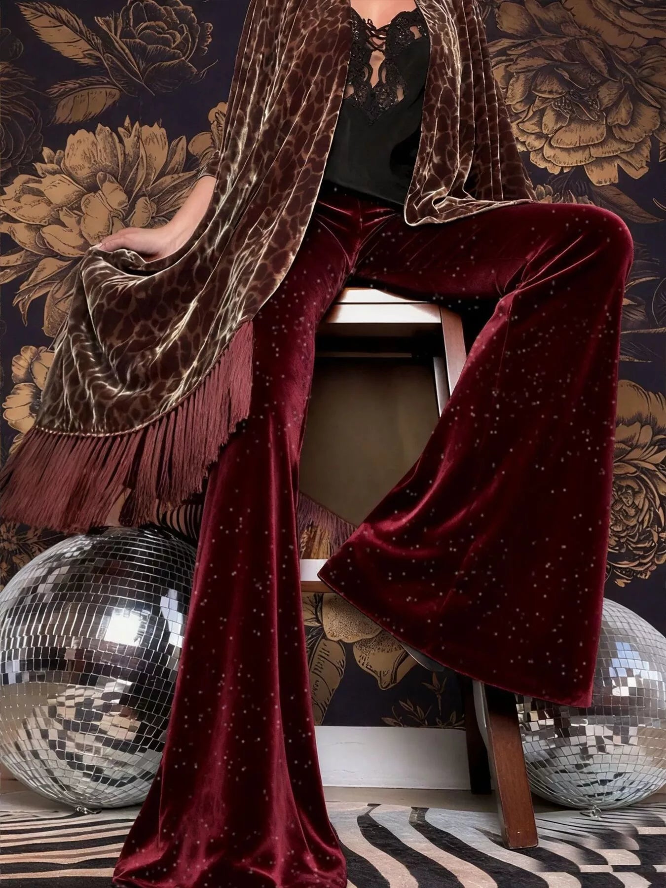 Velvet High Waist Flared Pants