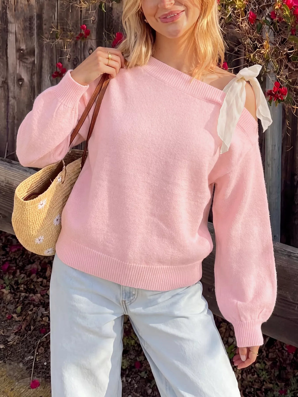 One Shoulder Bow Detail Sweater