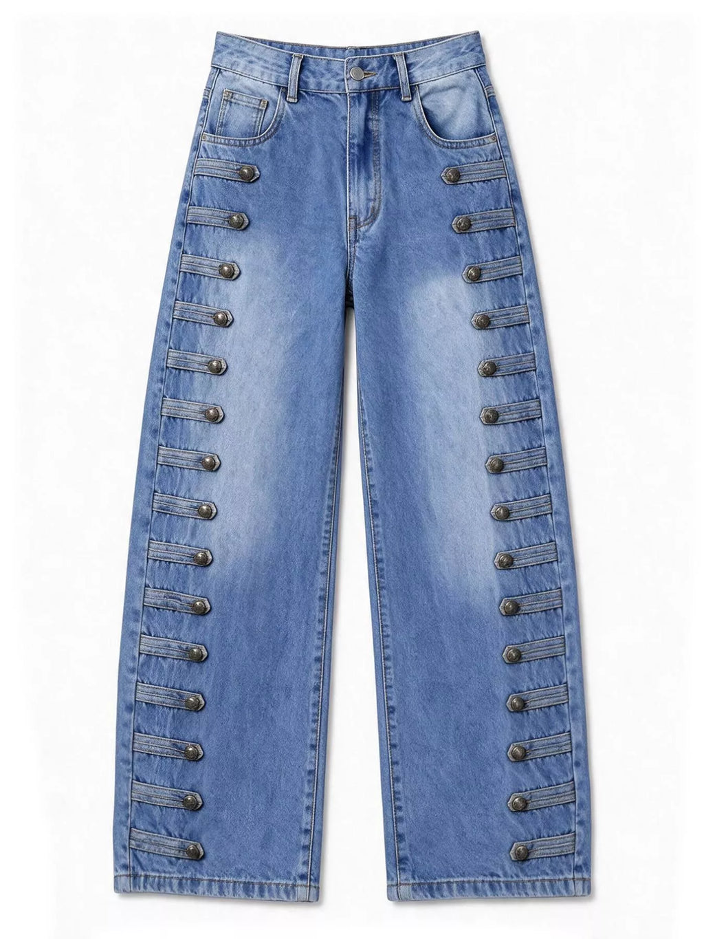 Decorative Button Wide Leg Jeans