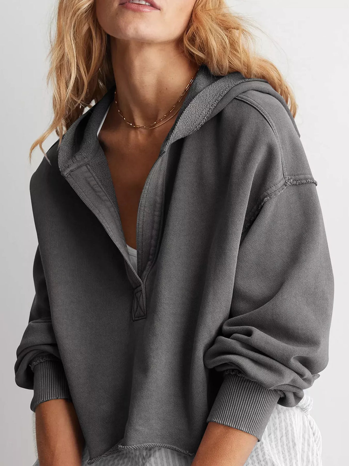 Dropped Shoulder Cropped Hoodie