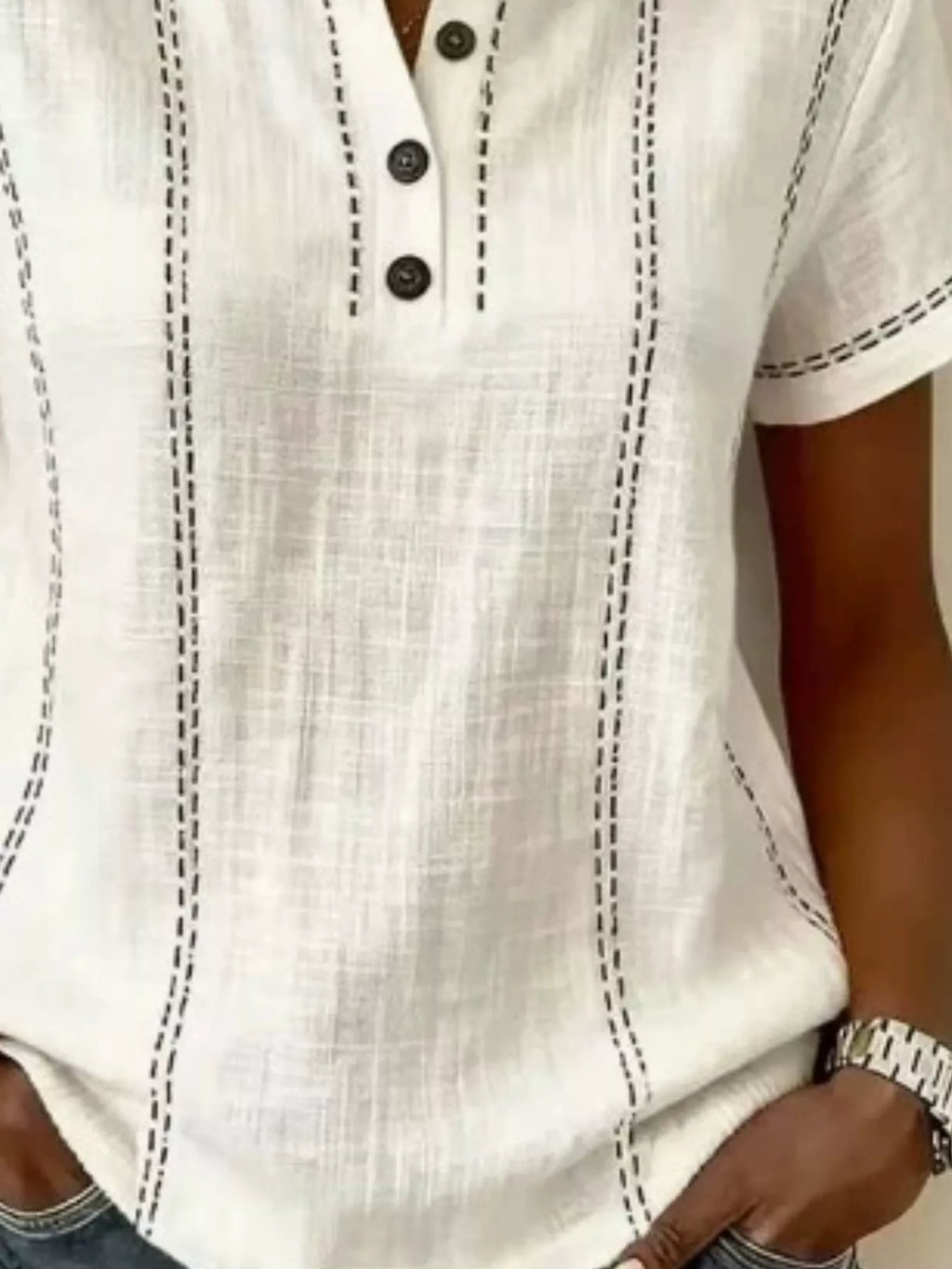 Full Size Button Detail Short Sleeve Blouse Plus Size