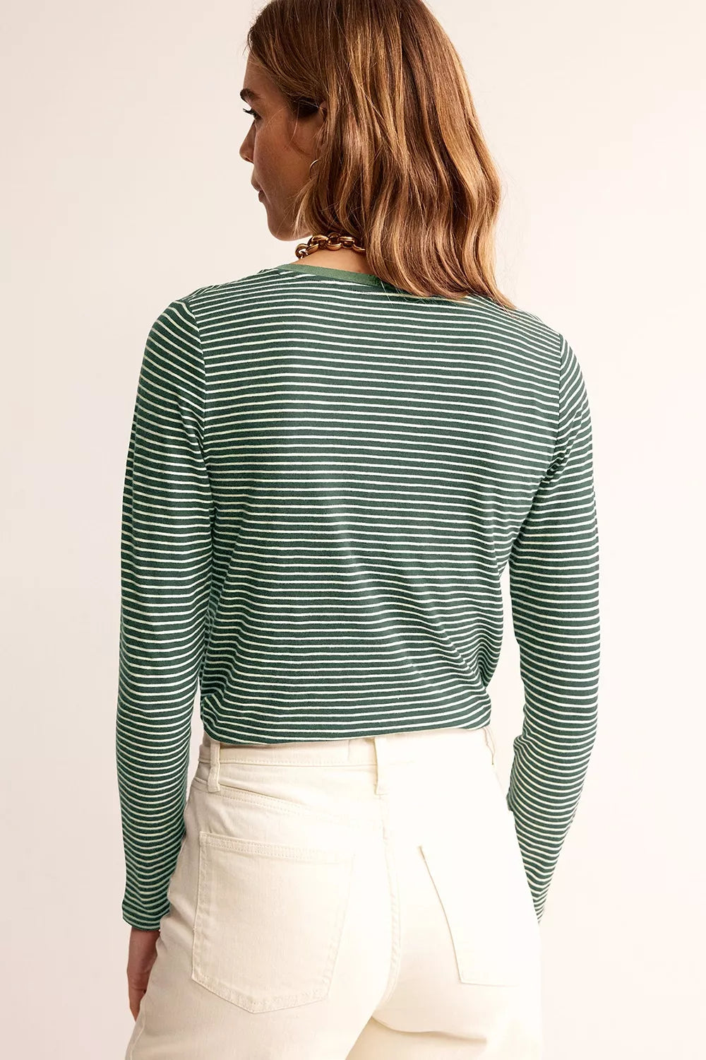 Stripe V Neck Stretchy Long Sleeve Top