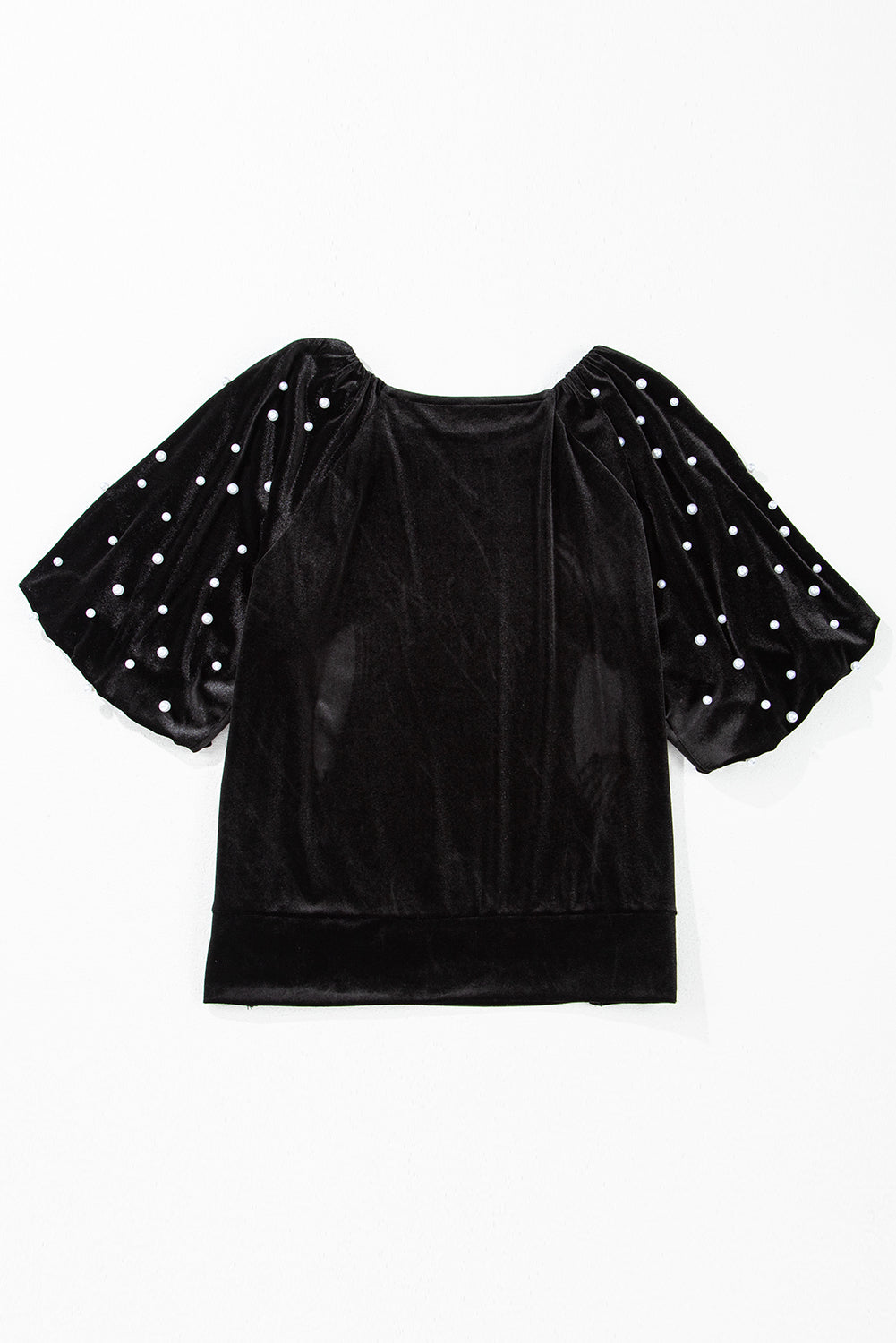 Velvet Pearl Beaded Puff Sleeve Top