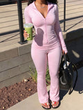 Slim Fit Hooded Zip-Up Top and Flared Pants Set
