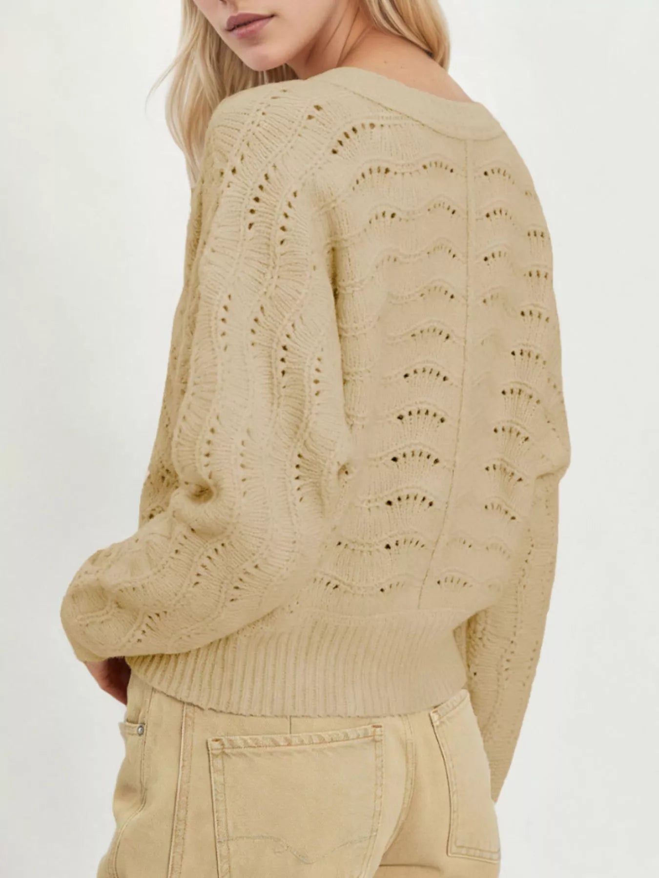 Openwork Button-Down Knit Cardigan