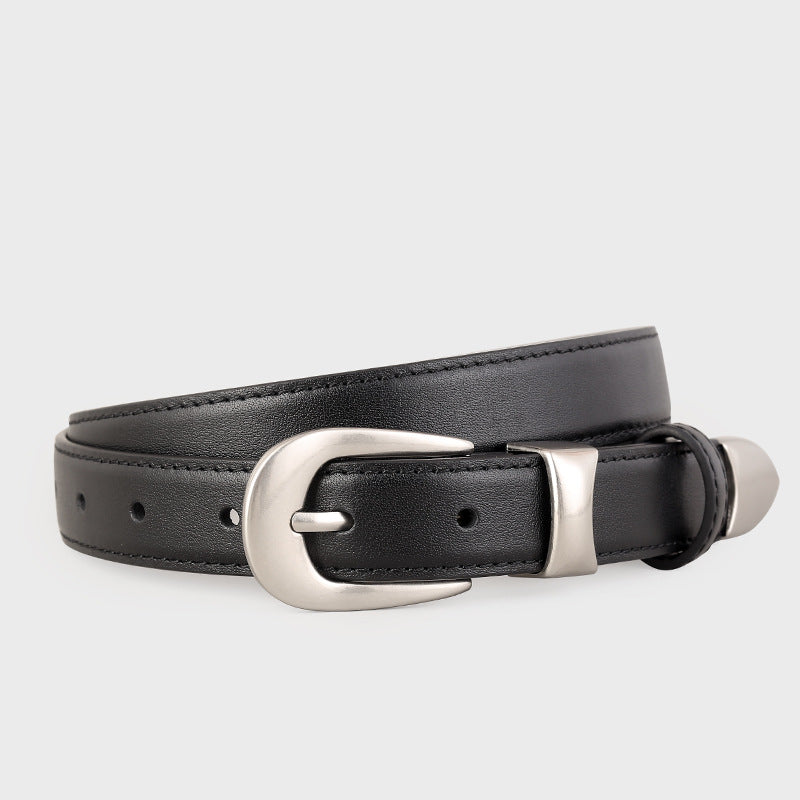 Classic Leather Belt with Silver Buckle