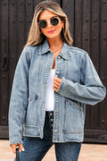 Myosotis Scallop Trim Collar Patched Pocket Button Up Denim Jacket