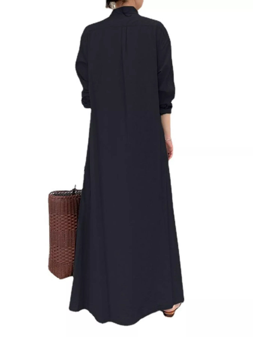 Full Size Button Front Long Sleeve Maxi Shirt Dress Plus Size