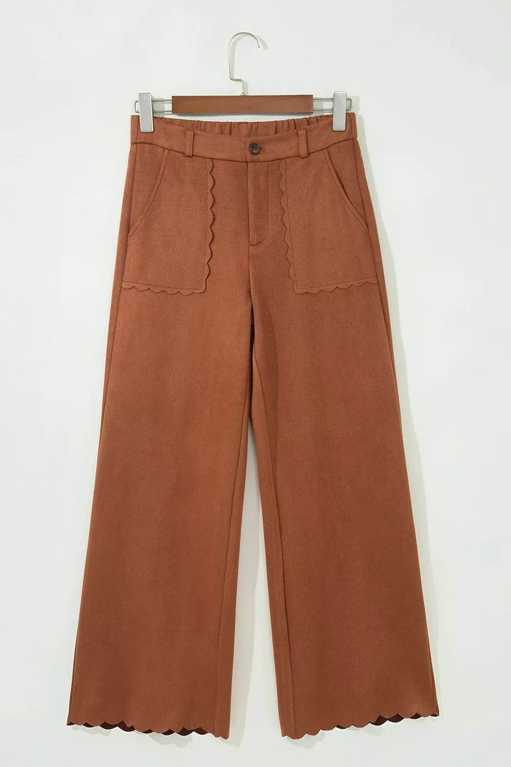 Scalloped Edge Pocket Full-Length Pants