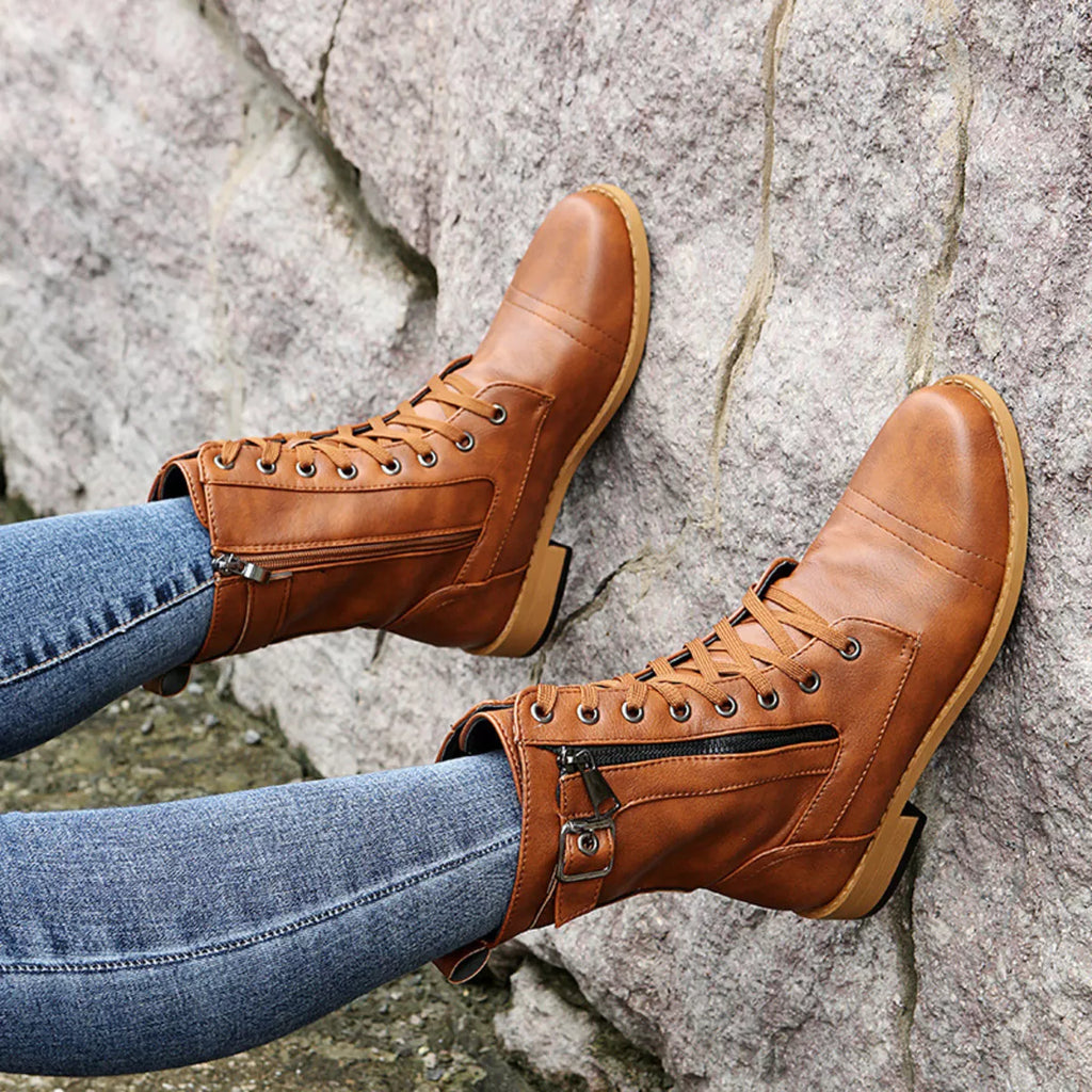 Lace-Up Ankle Boots with Zipper Detail