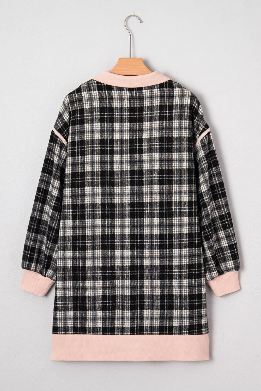 Plaid Collared Zip-Up Long Sleeve Mini Dress