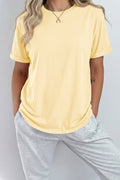 Yellow Cream Casual Plain Crew Neck Tee